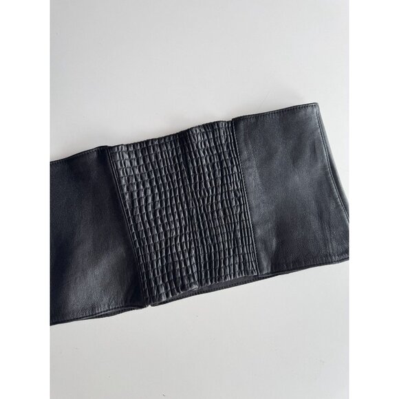 ZARA Black 100% Genuine Leather Zipper Stretch Wide Waist Corset Belt, Size M - Picture 4 of 14